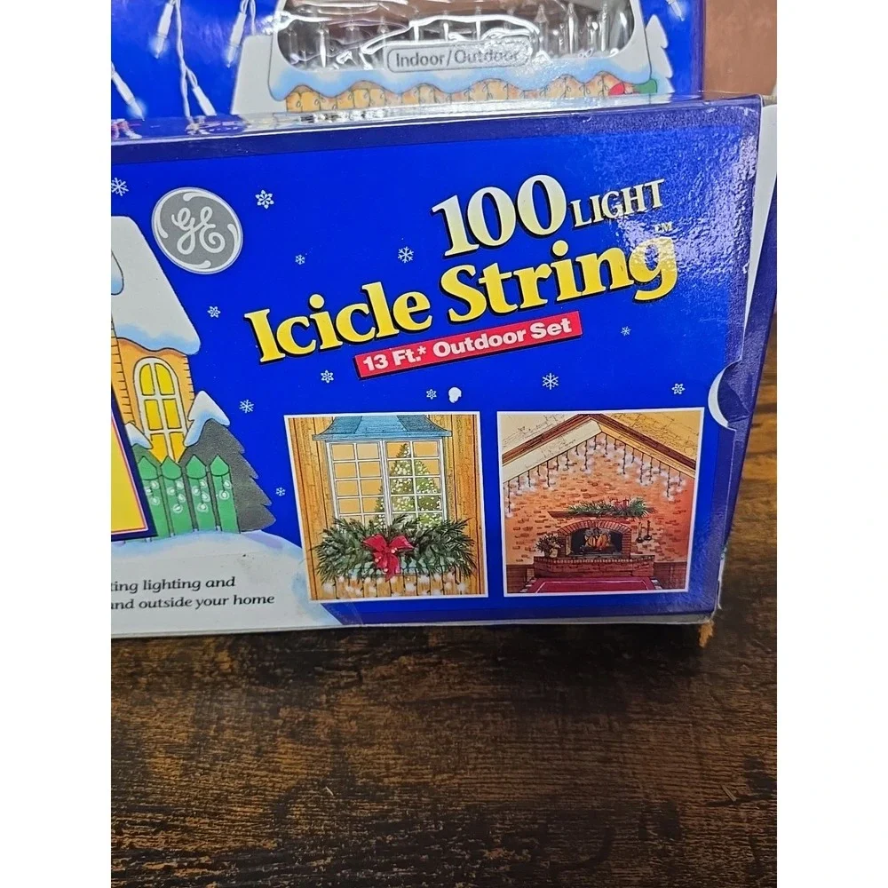 GE 100 Lights Icicle String Christmas Lights Clear Green Wire 13 FT Each 2 Boxes
